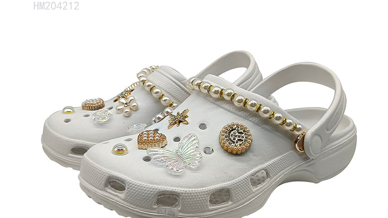 Decorated White Women's Clogs