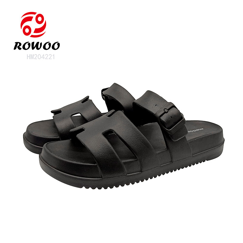 Black Adjustable Buckle Slide Sandals