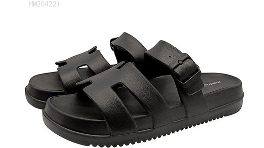 Black Adjustable Buckle Slide Sandals