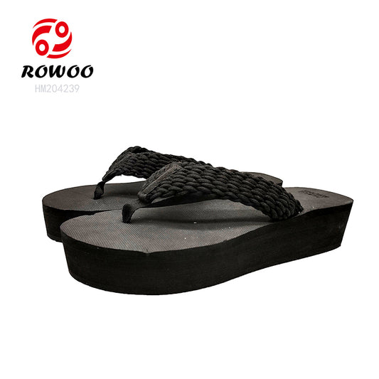 Black Woven Strap Wedge Flip Flops