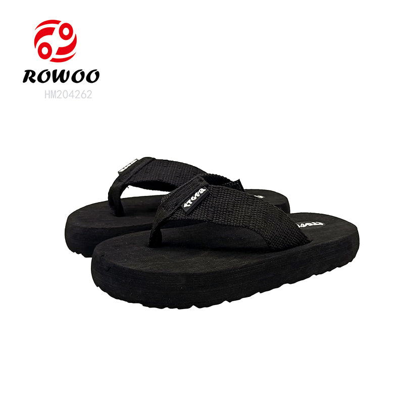 HUMMOO Men's All Black Woven Flip Flops