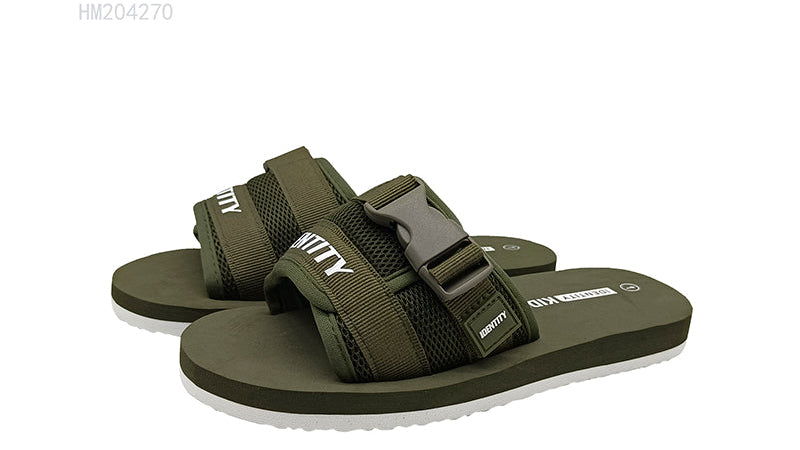 Men's Green Mesh Slide Sandals Adjustable Buckle Slippers