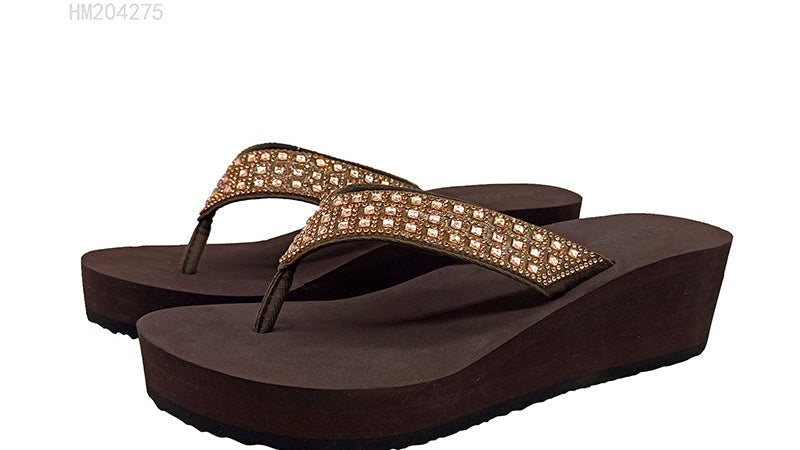 Women's Rhinestone Wedge Flip Flops Summer Sandals