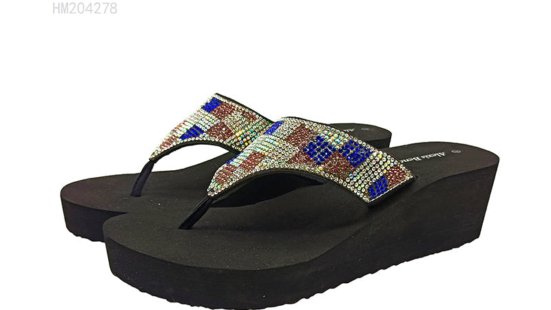Women's Rhinestone Wedge Flip Flops Summer Sandals