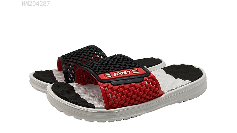 Men's Sporty Red Black Mesh Slide Sandals Casual Slippers