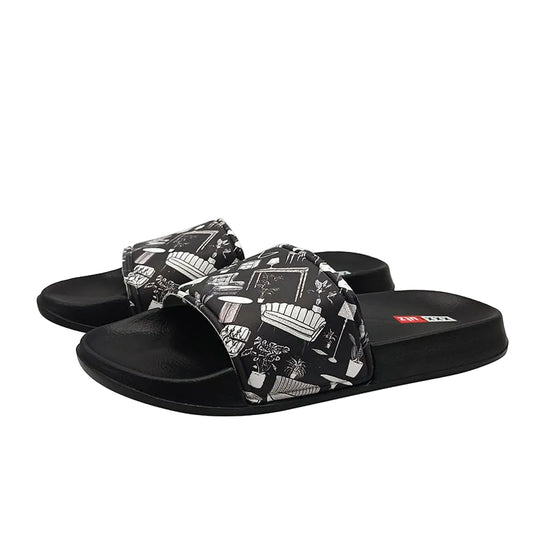 Home Sketch Print Slide Slippers