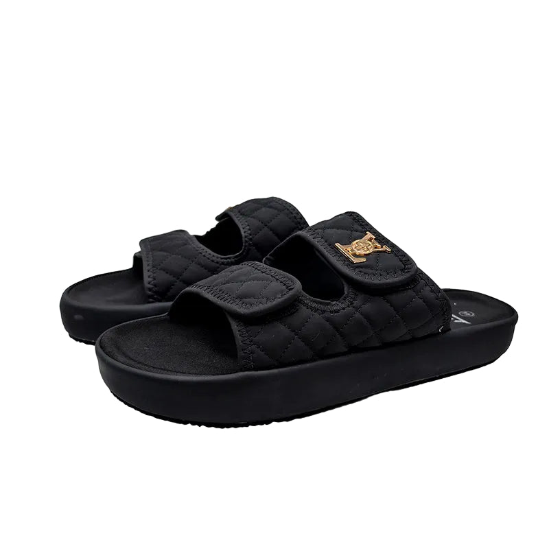 Black Quilted Platform Slides