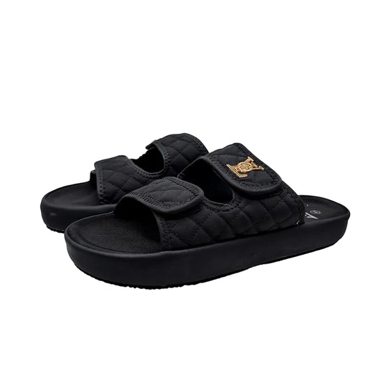 Black Quilted Platform Slides
