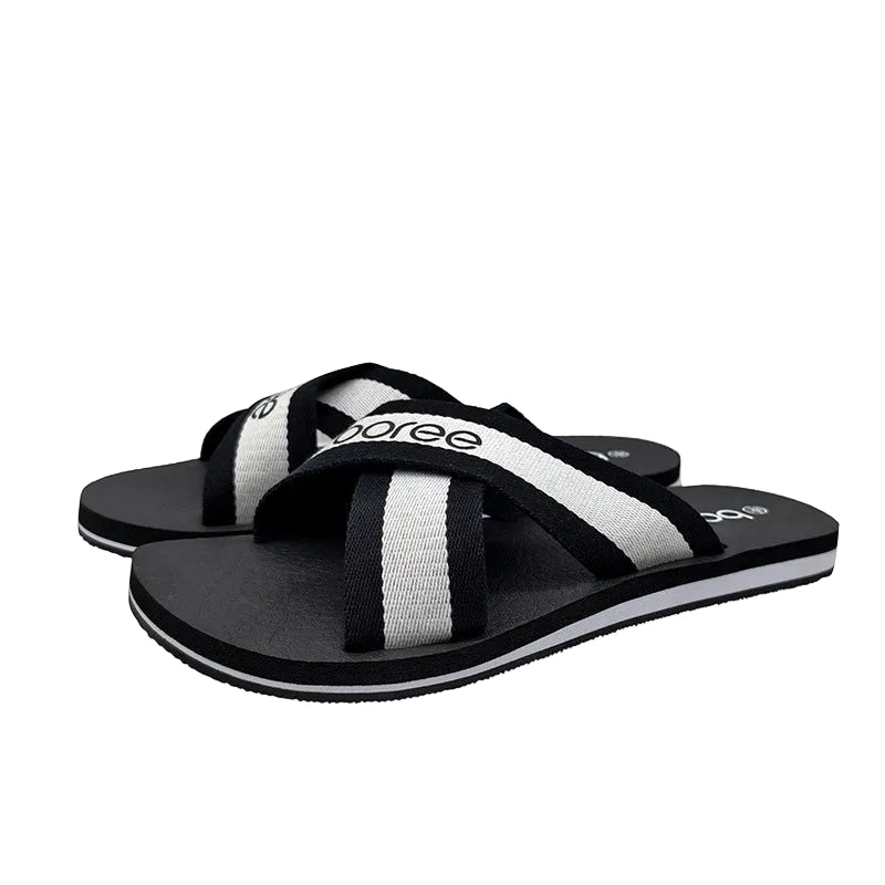 Black White Stripe Brand Slides