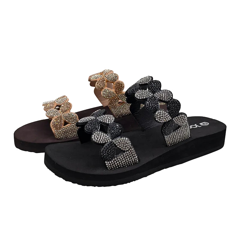 Heart Rhinestone Wedge Slides