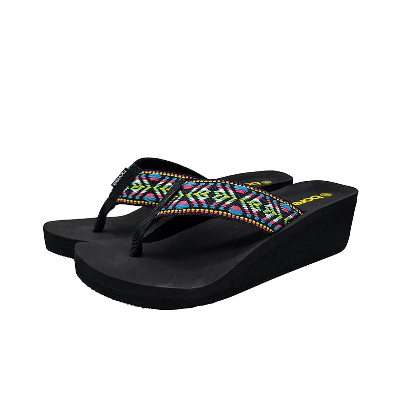 Ethnic Embroidery Wedge Flip Flops