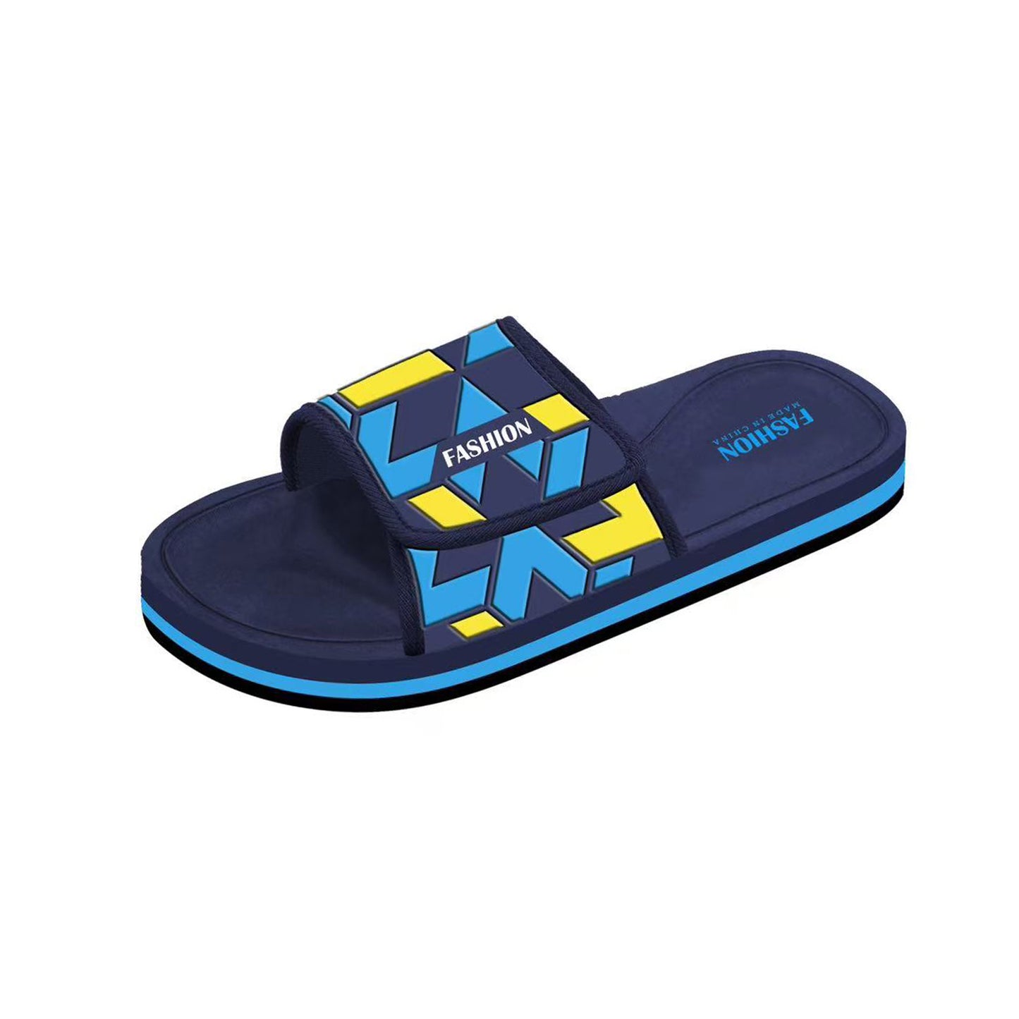 Blue Yellow Graphic Open Toe Sandals
