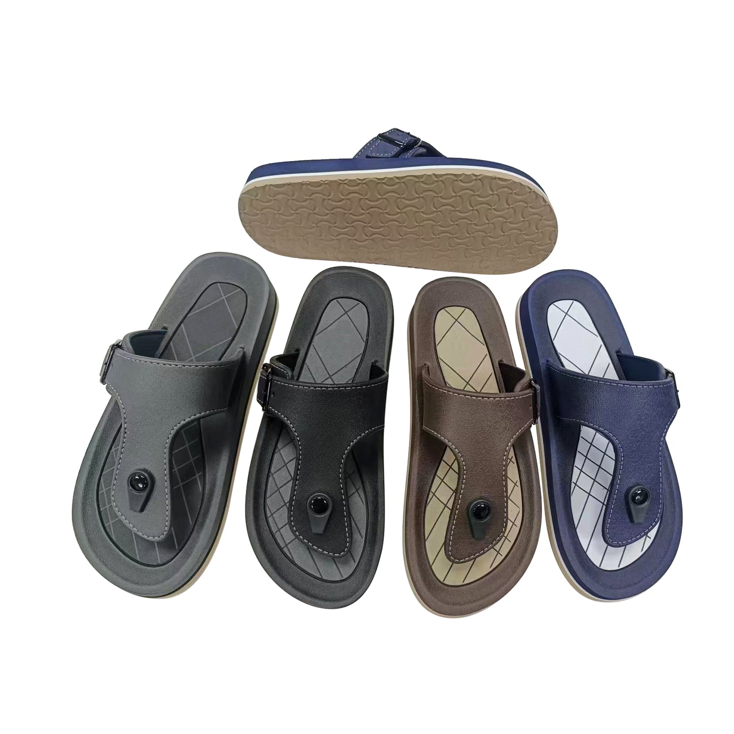 Faux Leather Strap Men Flip Flops