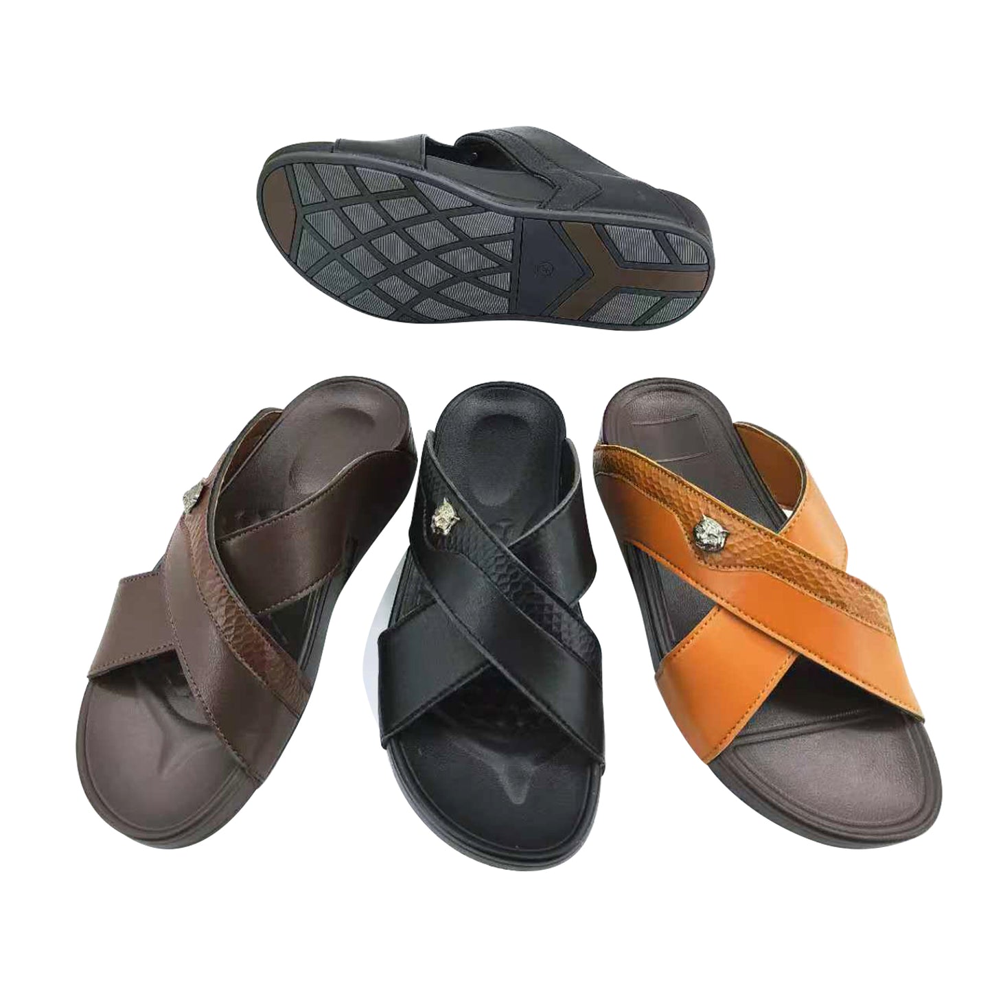 Metal Ornament Cross Strap Men Slides