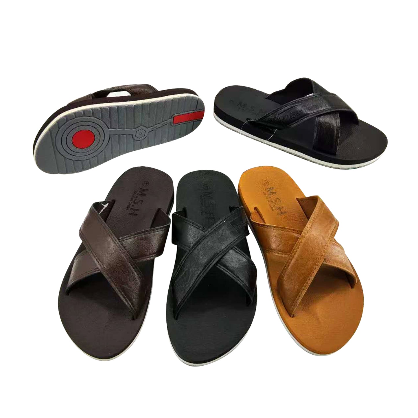 Men Leather Cross Slides