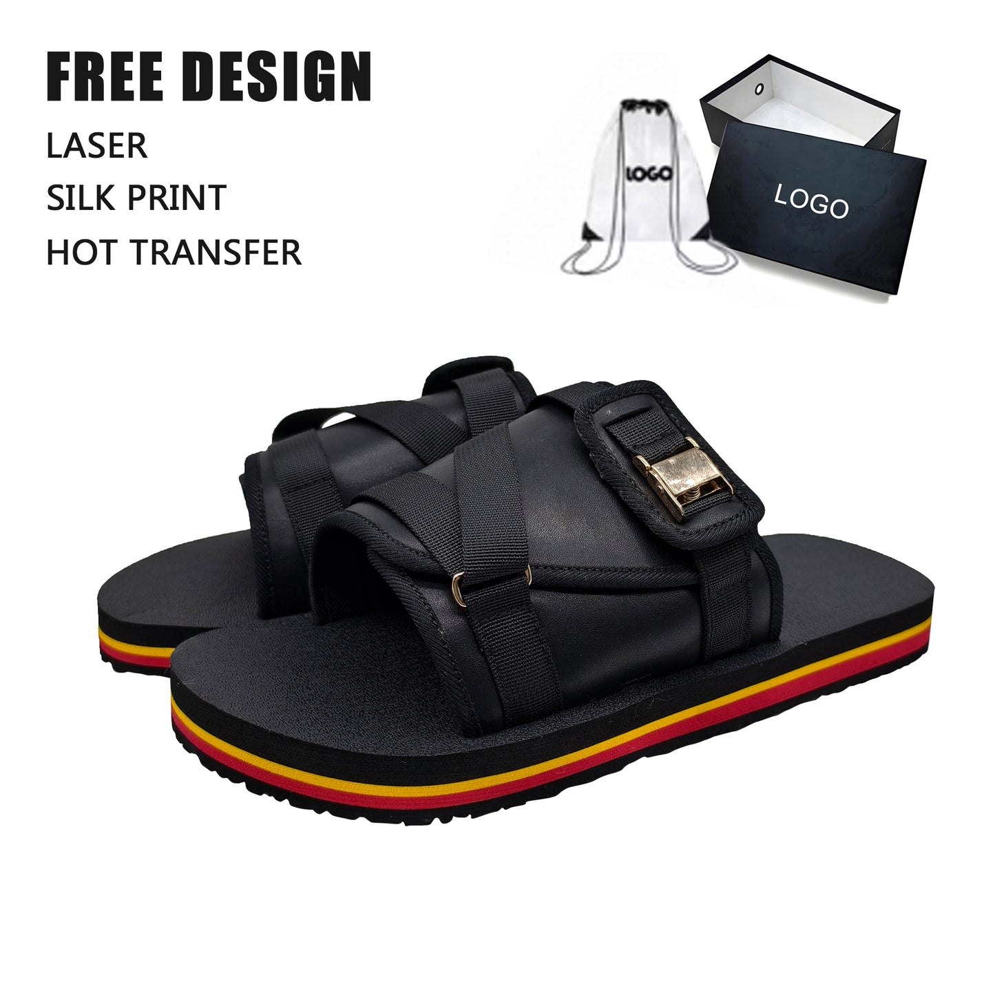 Custom Buckle Layered Slide Sandals