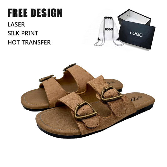 Suede Double Buckle Slides
