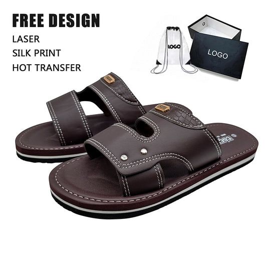 Brown PU Leather Slide Sandals Bulk