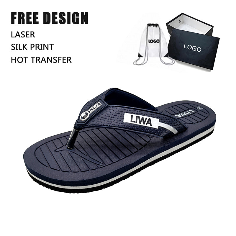 Navy Logo Strap Flip Flops