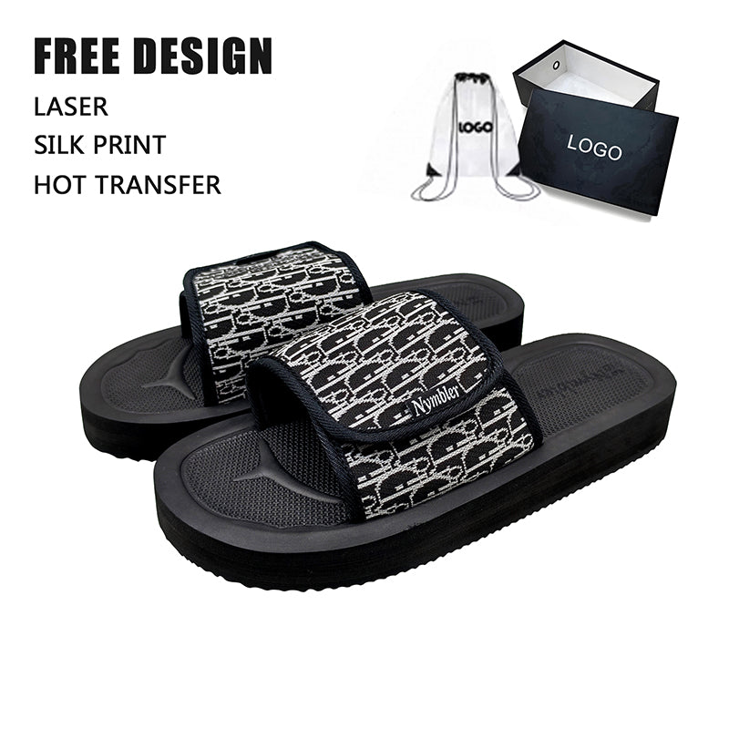 Black Line Jacquard Velcro Slides