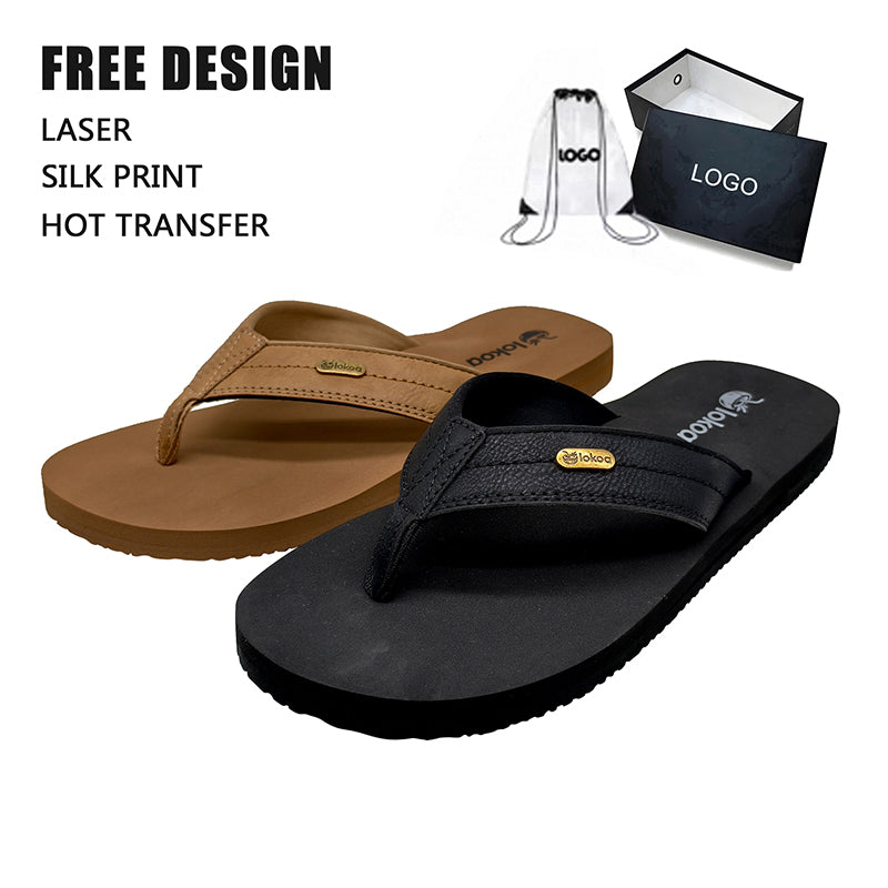 Metal Logo Leather Flip Flops