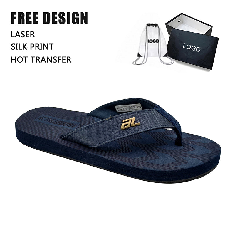 Metal Logo Navy Flip Flops