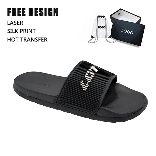 Ribbed Strap Logo Slide Sandals