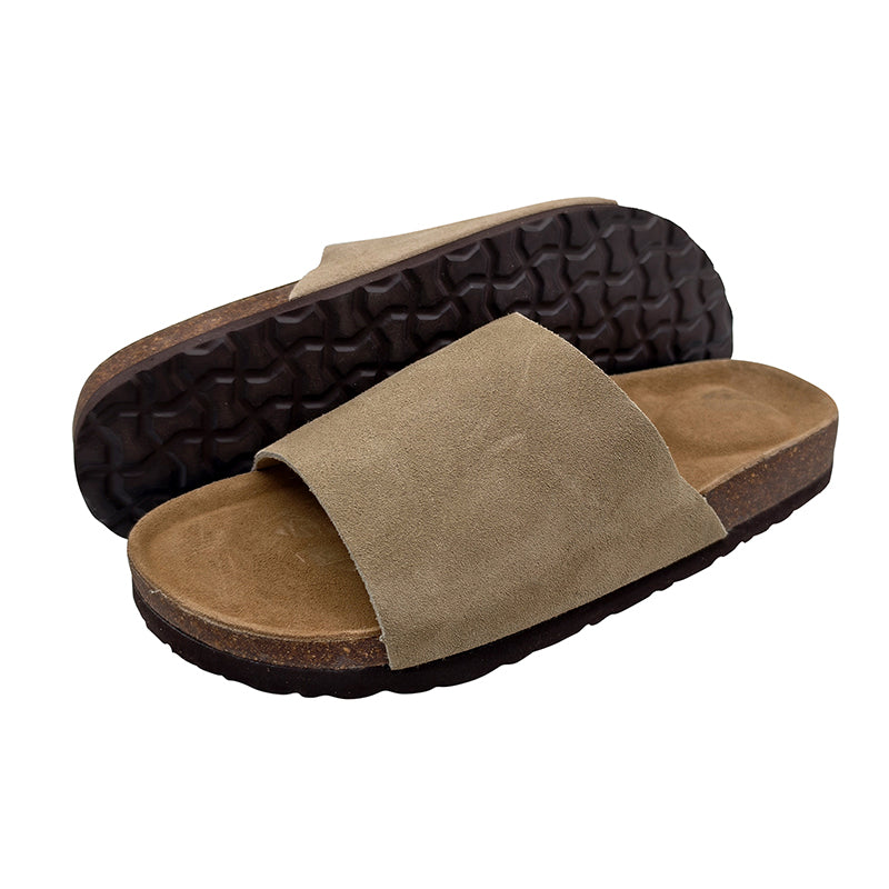 Khaki Suede Cork Slide Sandals