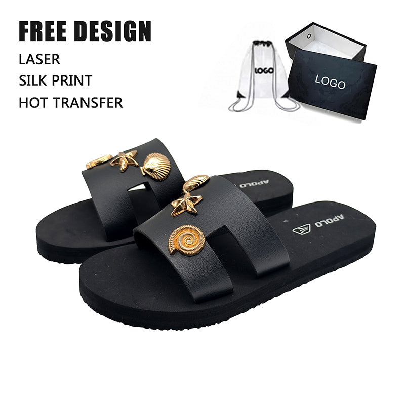 Shell Starfish Black Slides