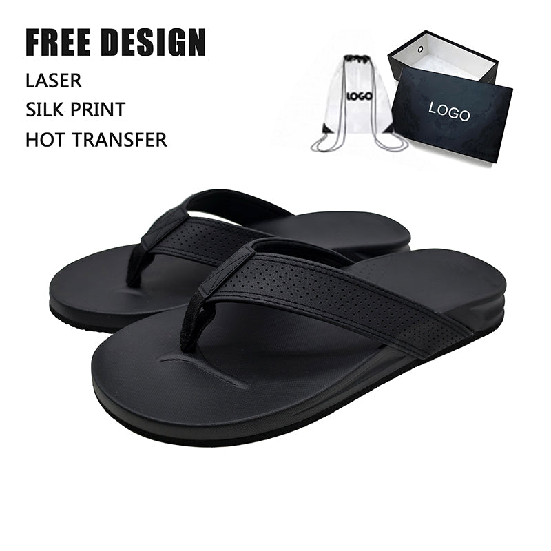 Perforated Strap All Black Flip Flops