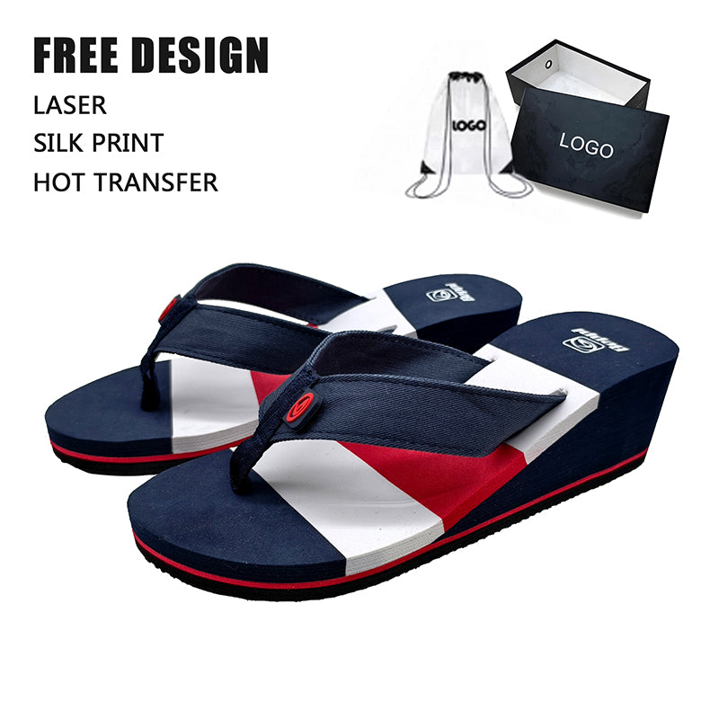 Tri-color Wedge Heel Flip Flops