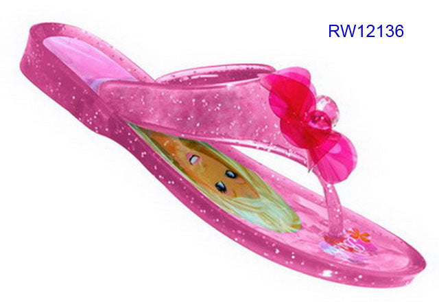 Girls' Sparkly Pink Flower Beach Flip Flops Wholesale