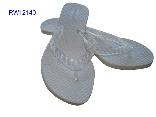 Sequin Strap White Women's Casual Flip Flops