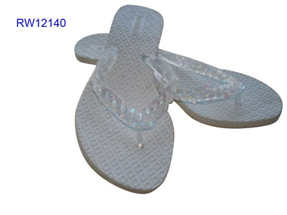 Sequin Strap White Women's Casual Flip Flops