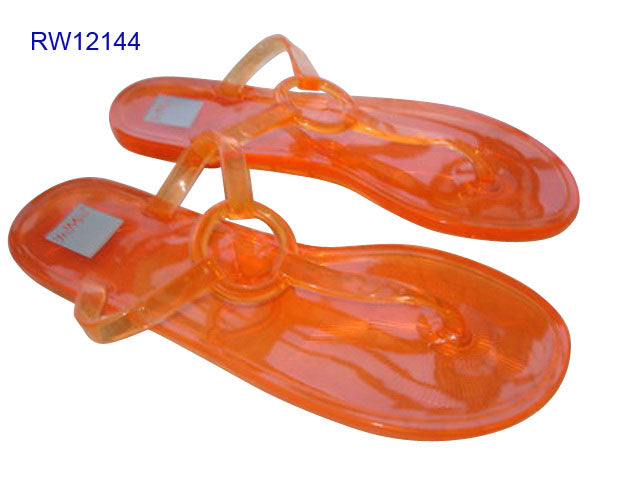 Wholesale Orange Ring Detail Women's T-strap Jelly Sandals