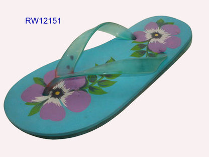 Retro Floral Aqua Flip Flops with Transparent Strap