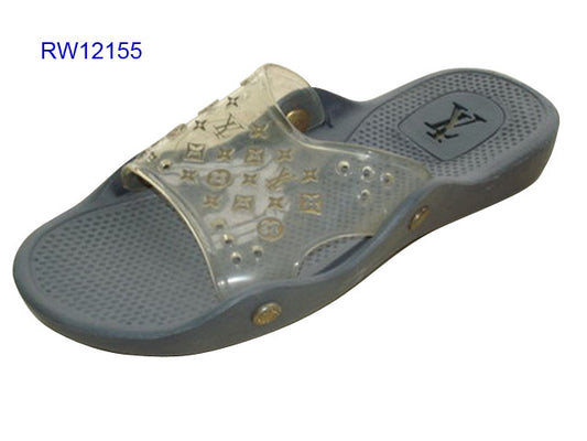 Transparent Monogram Print Slide Sandals