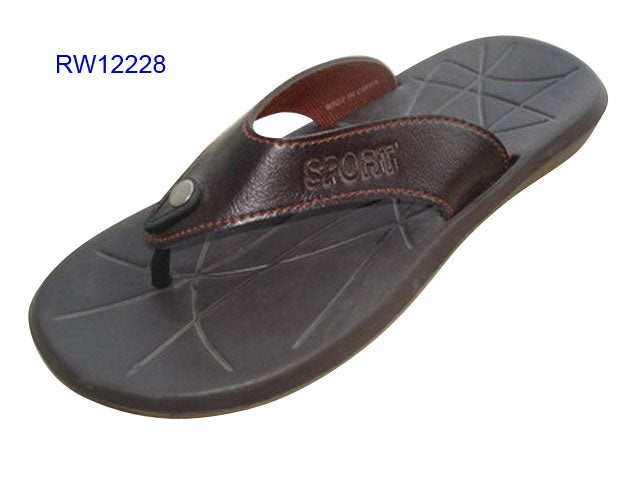 Brown Leather-like Sport Flip Flops Wholesale