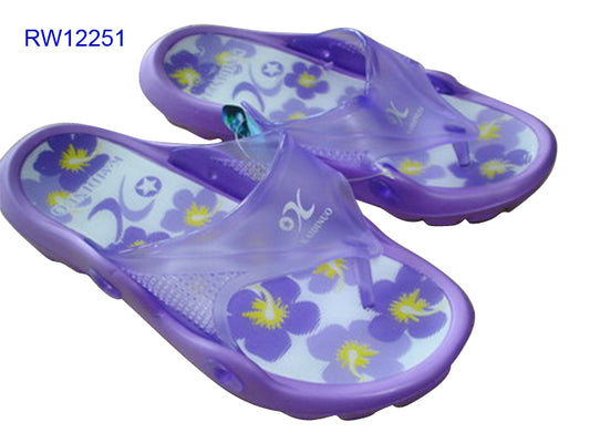 Purple Floral Jelly Strap Women's Flip Flops