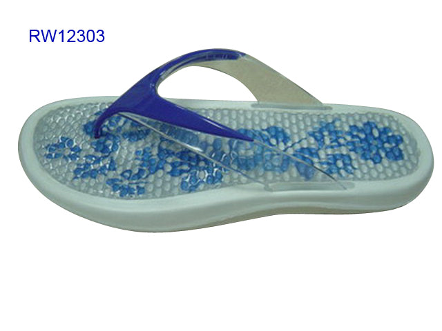 Blue Floral Jelly Strap Women's Flip Flops