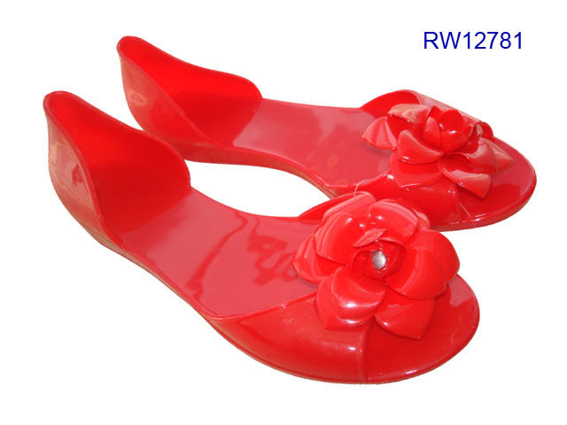 Women's Red Camellia Jelly Ballet Flats Bulk