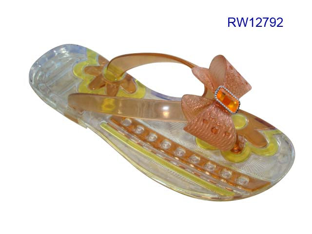 Orange Crystal Accent Jelly Sandals - Vacation Dress-Up Shoes