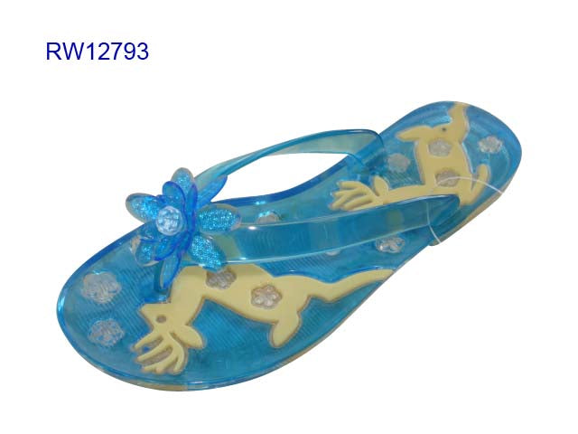 Kids' Blue Deer & Flower Jelly Flip Flops - Summer Beach Fun