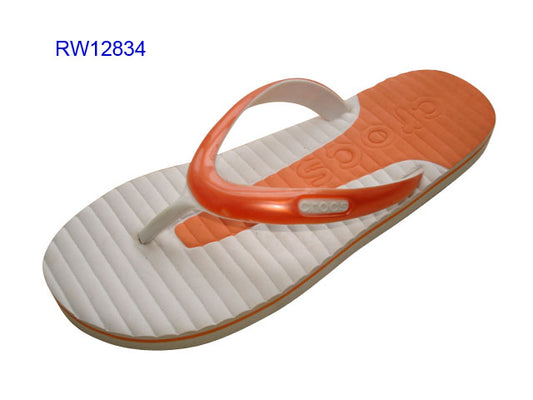 White-Orange Color Block Soft Sole Men's Flip Flops