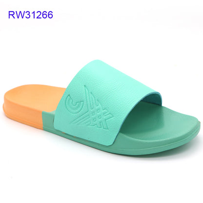Wholesale Custom Two Tone Embossed Logo EVA Slide Slippers