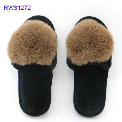 Wholesale Custom Pom Pom Fluffy Indoor Furry Slippers