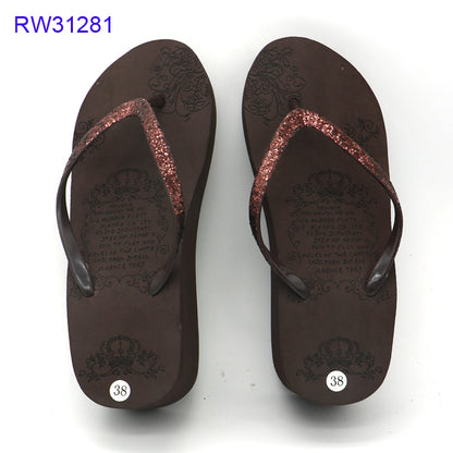 Wholesale Custom Glitter Strap Wedge Flip Flops