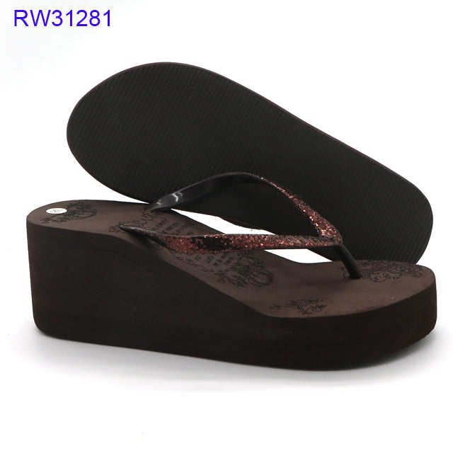 Wholesale Custom Glitter Strap Wedge Flip Flops