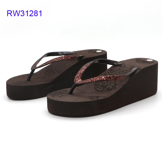 Wholesale Custom Glitter Strap Wedge Flip Flops