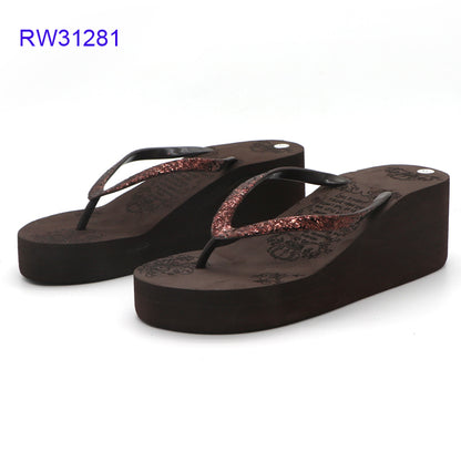 Wholesale Custom Glitter Strap Wedge Flip Flops